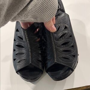 Dansko Black Leather Cut-Out Mules